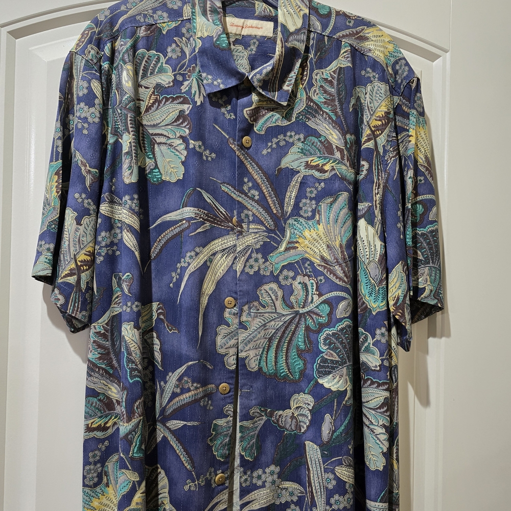 Tommy Bahama Navy and Teal Tropical Button Down Shirt